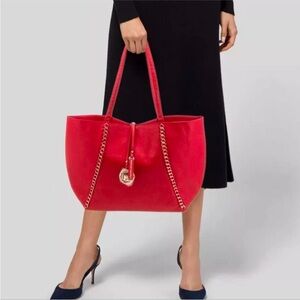 Badgley Mischka Red Tote with Gold Chain Accents